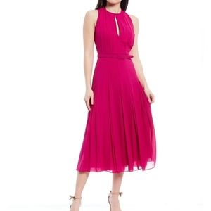 Belle Badgley Mischka Arya Belted Keyhole Halter Neck Dress